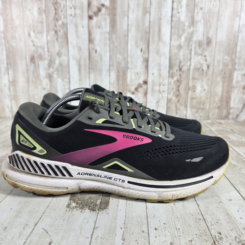 Brooks Adrenaline GTS 23 Womens 11.5 Wide‎ Black Pink Lime Running Shoes
